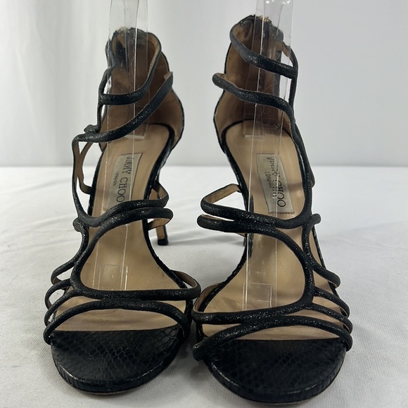 JIMMY CHOO
Summit Black Glitter Cage Sandals Size 40